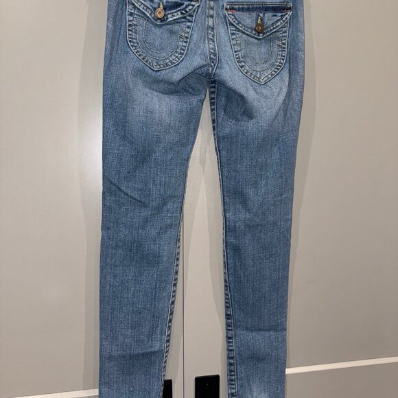 True Religion Womens Skinny Blue Jeans Denim Legging Sz Low 29”W x 30”L W Flaps - Picture 6 of 8